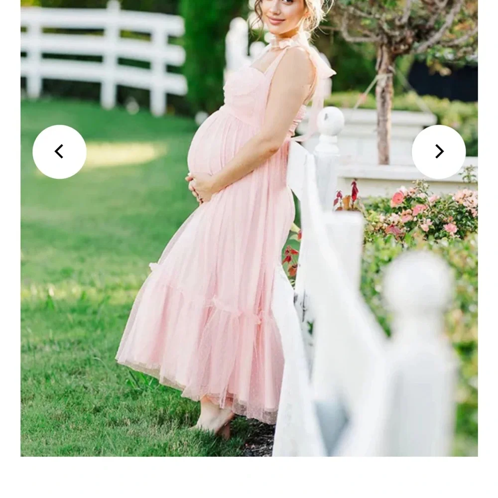 Light Pink Polka Dot Bow Ruffle Falbala Tie-Shoulder A-line Tulle Princess Maxi - Picture 5 of 7